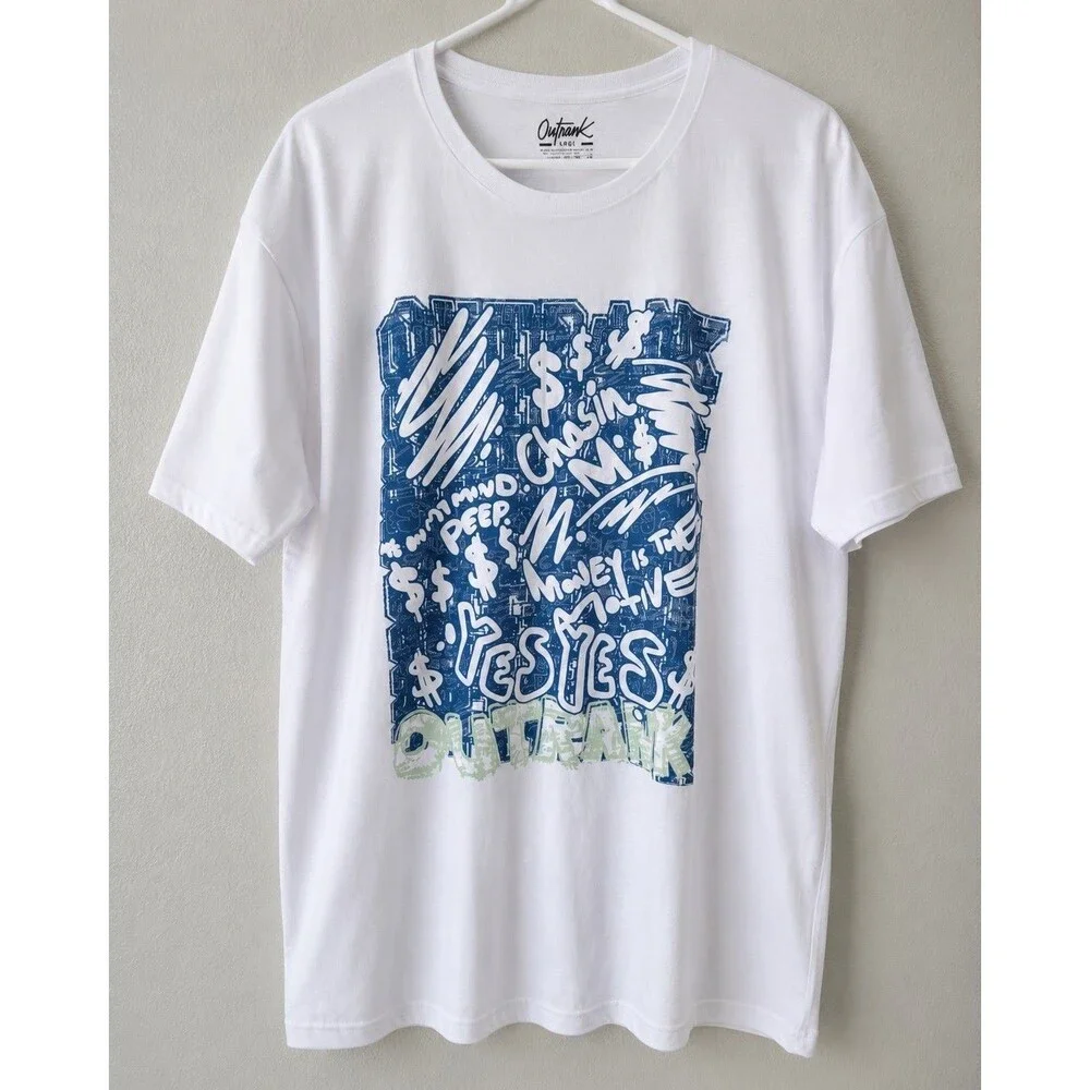 Outrank Brand Chasin M's Graphic T-Shirt White Size L NWT - Picture 1 of 8